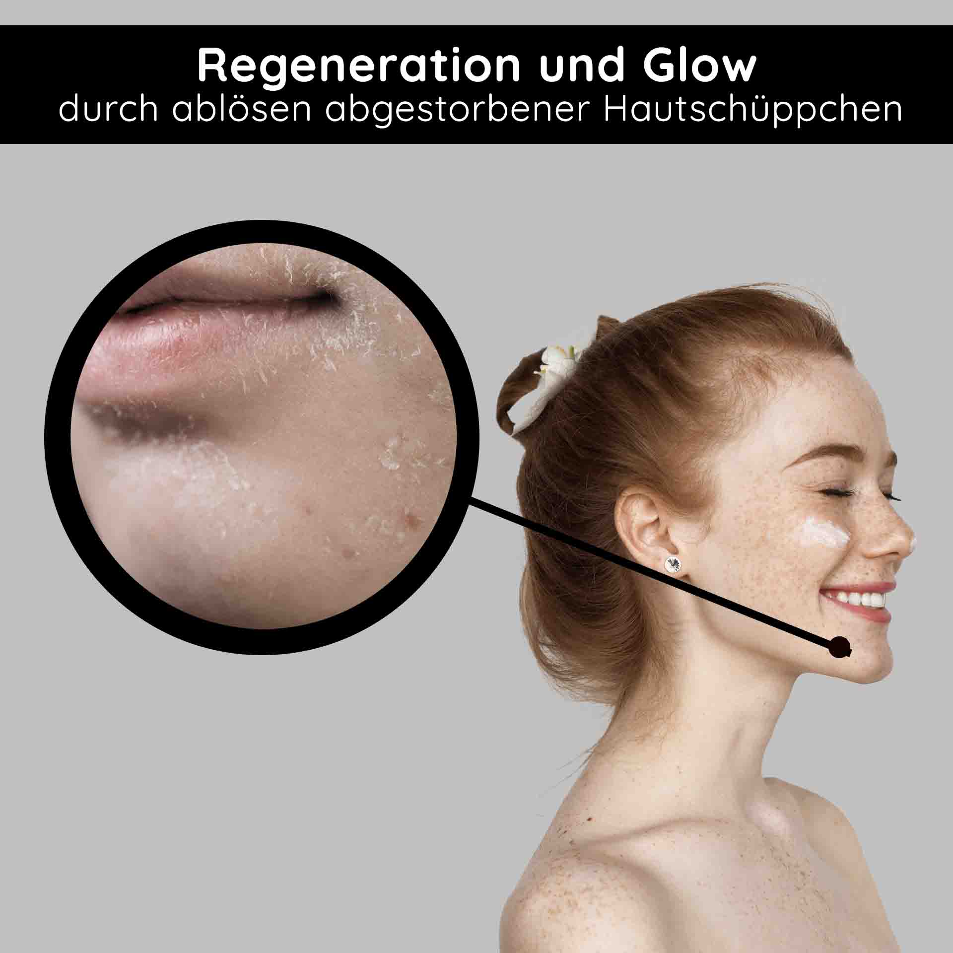 Peeling agli acidi della frutta 250 ml Peeling agli acidi della frutta con BHA Regeneration und Glow durch Fruchtsäurepeeling, Hautschüppchen ablösende Wirkung, RAU Cosmetics Produktillustration.