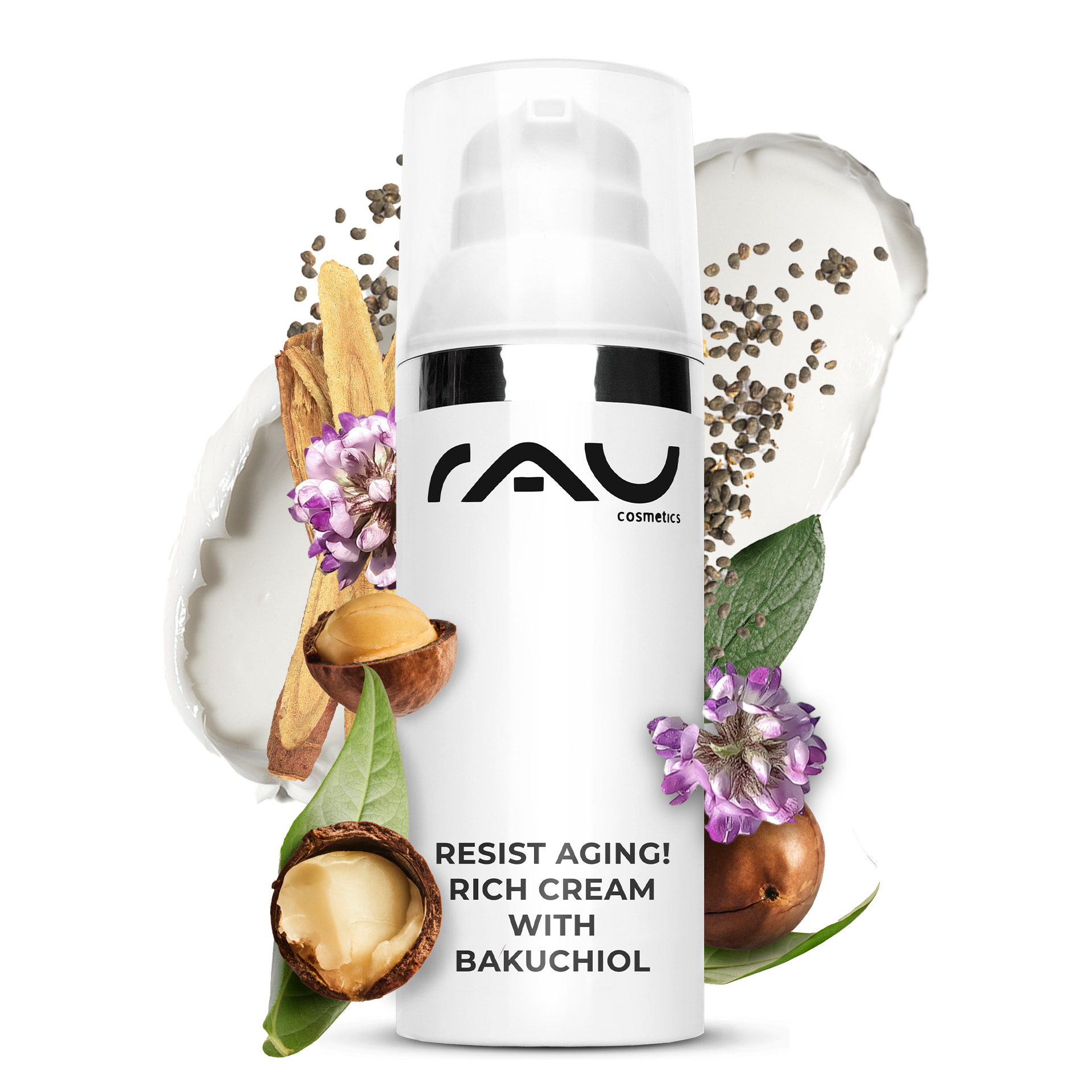 Resistete all'invecchiamento! Crema ricca con Bakuchiol 50 ml Crema notte Kräuterig, Kräuter, Pflanze, Blume
