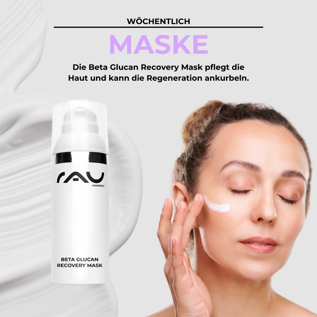 Routine di cura professionale per la pelle secca „RAU Cosmetics Profi-Pflegeroutine für trockene Haut – Feuchtigkeitsmaske zur intensiven Regeneration und Versorgung mit 24 h Feuchtigkeit.“