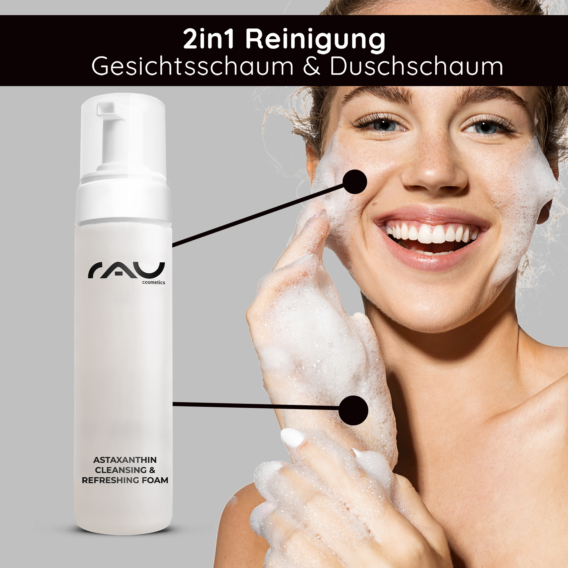 Schiuma detergente e rinfrescante 200 ml Schiuma detergente Flasche, Kopf, Person, Gesicht