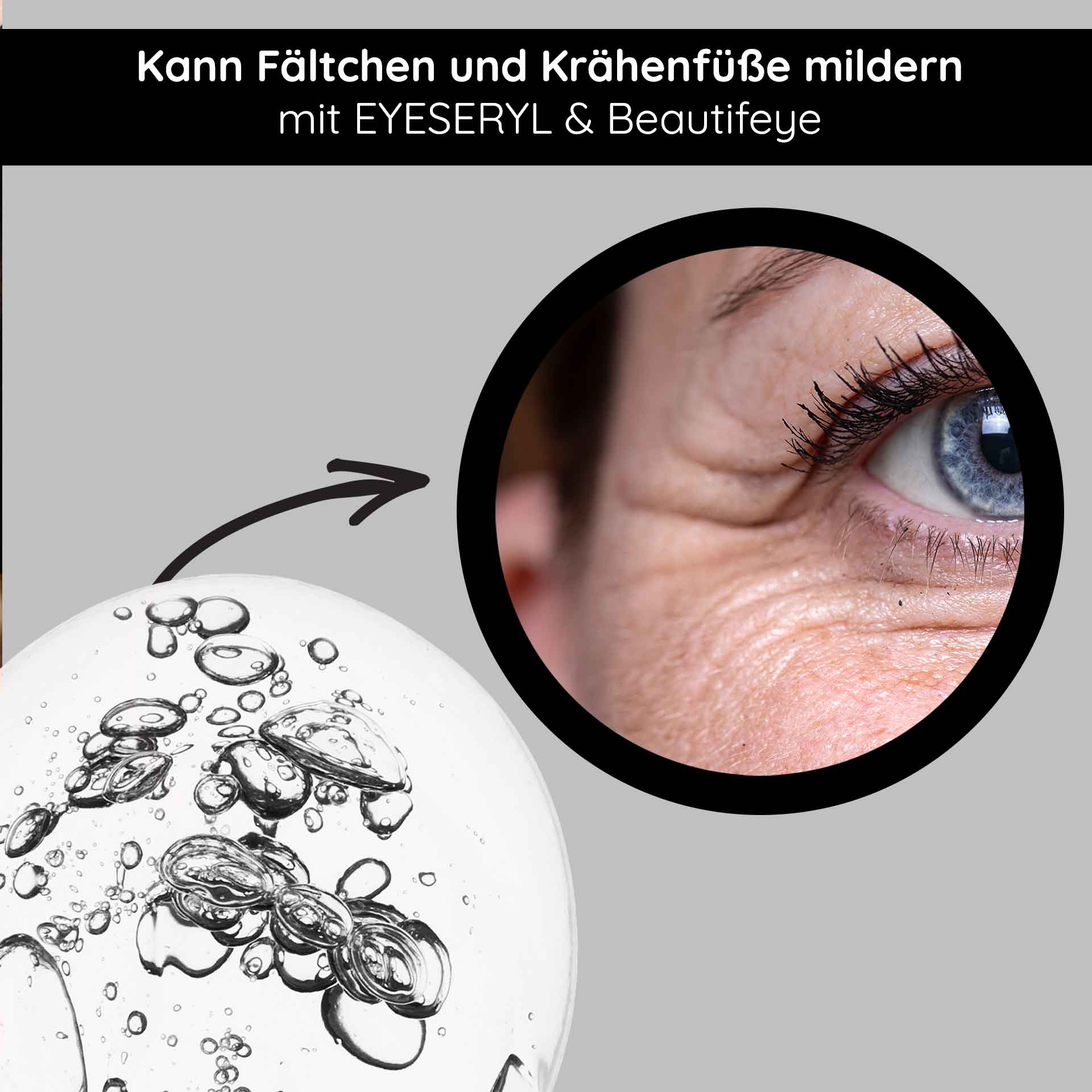 Eye Lifting Roll On 10 ml per un contorno occhi luminoso Augenpflegeprodukt mit EYESERYL und Beautifeye zur Milderung von Fältchen und Krähenfüßen, zeigt Hautpartie mit feinen Linien und Augenbereich.