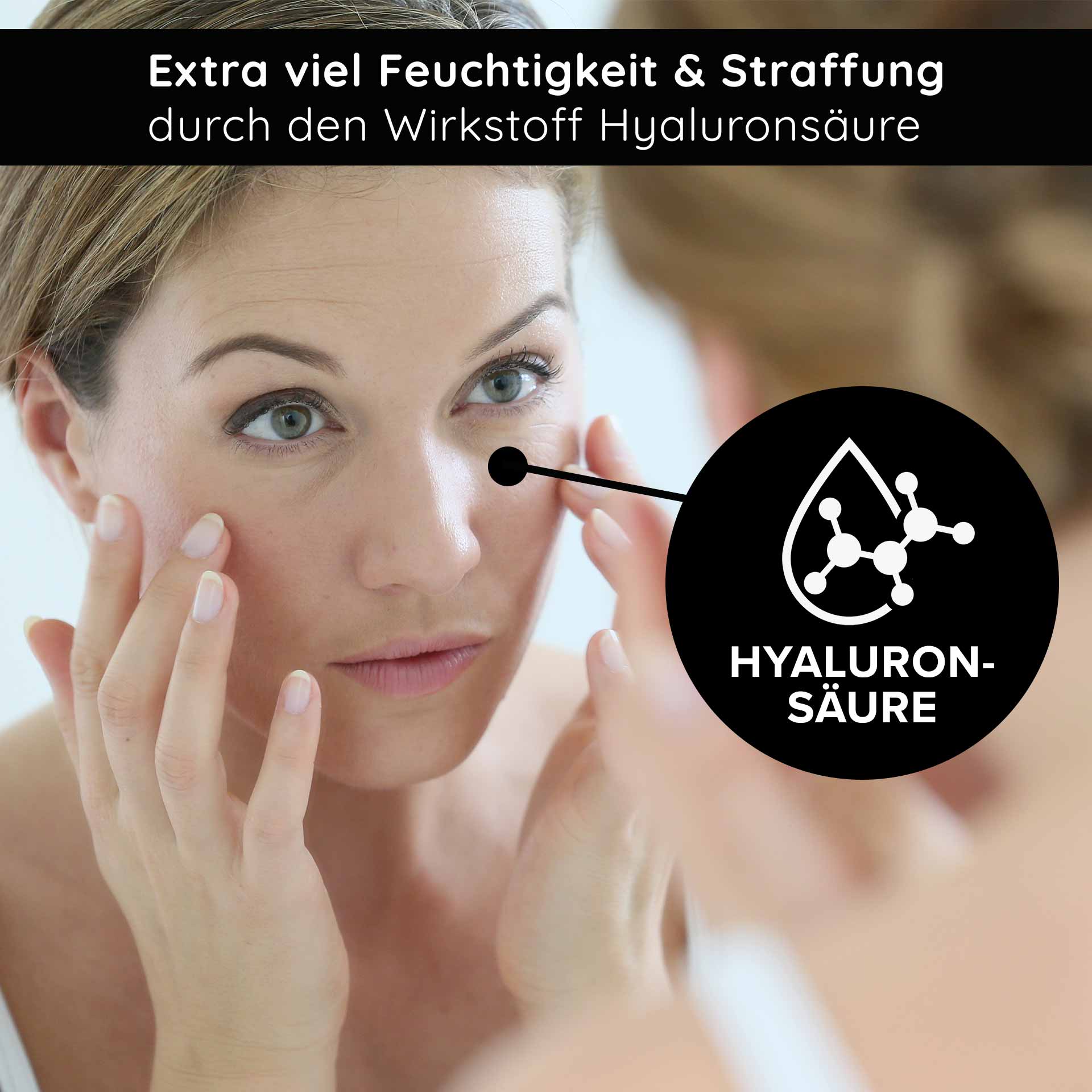 Crema alle cellule staminali 50 ml Crema anti-invecchiamento alle cellule staminali per pelli secche e mature Frau mit sanfter Hautpflegeanwendung, betont Hyaluronsäure für zusätzliche Feuchtigkeit und Straffung, im Kontext von Anti-Aging und Hautpflege.